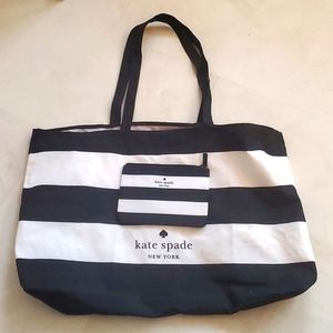 Kate Spade Large Black and White Striped Reusable Polyester Tote Bag